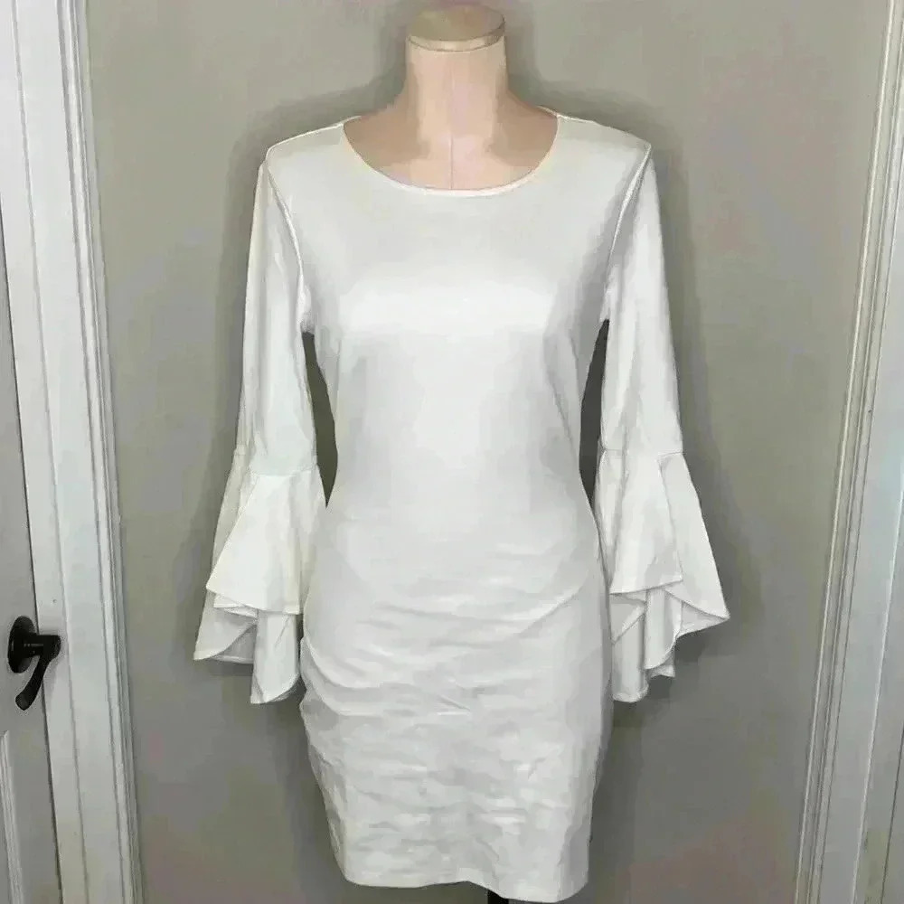 Lulus Double Flair White Long Sleeve Bodycon Dress NWT New Size Medium - Picture 5 of 14